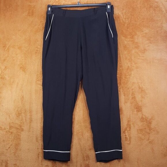 SEZANE Pants Womens Size 40 Black Tapered Ankle Contrast...